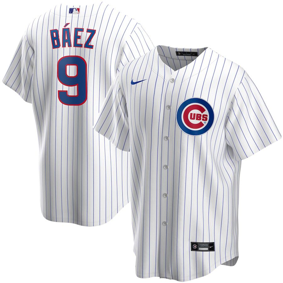 Mens Chicago Cubs 9 Javier Baez Nike White Home Replica Player Name MLB Jerseys
